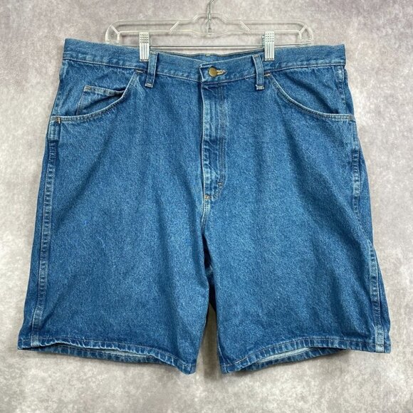 Wrangler Jean Shorts Mens 38 Blue Denim 9" Outdoors Casual Classiccore - Picture 1 of 8